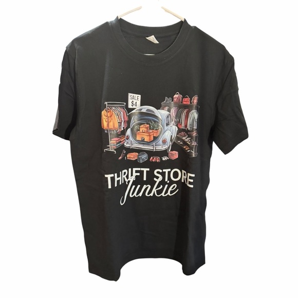 Thrift Store Junkie Black Graphic Tee - Picture 2 of 4